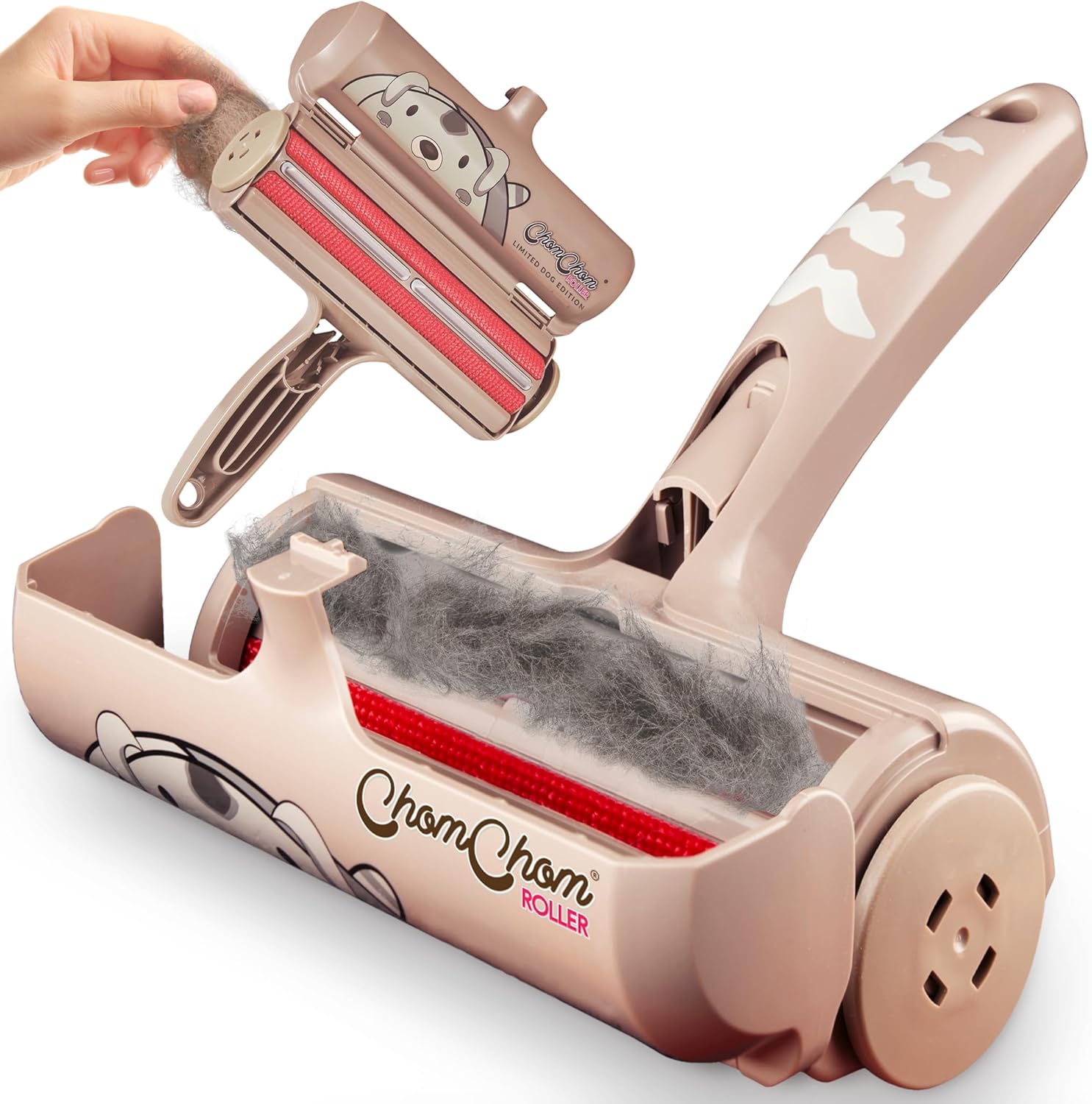 Chomchom Roller Pet Hair Remover and Reusable Lint Roller - Cat and Dog Hair Remover for Furniture, Couch, Carpet, Clothing and Bedding - Portable, Multi-Surface Fur Removal Tool 