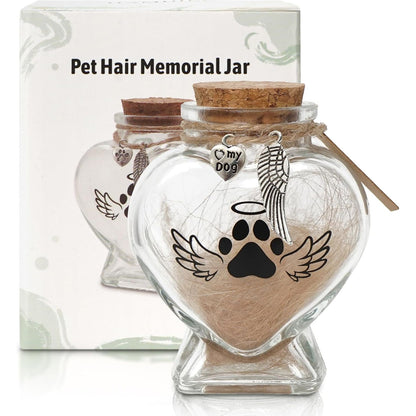 Heart-Shaped Glass Keepsake Urn for Pet Memorials - Ideal for Fur, Hair, Whiskers, or Ashes with Cork Top and Charms for Rainbow Bridge Tribute