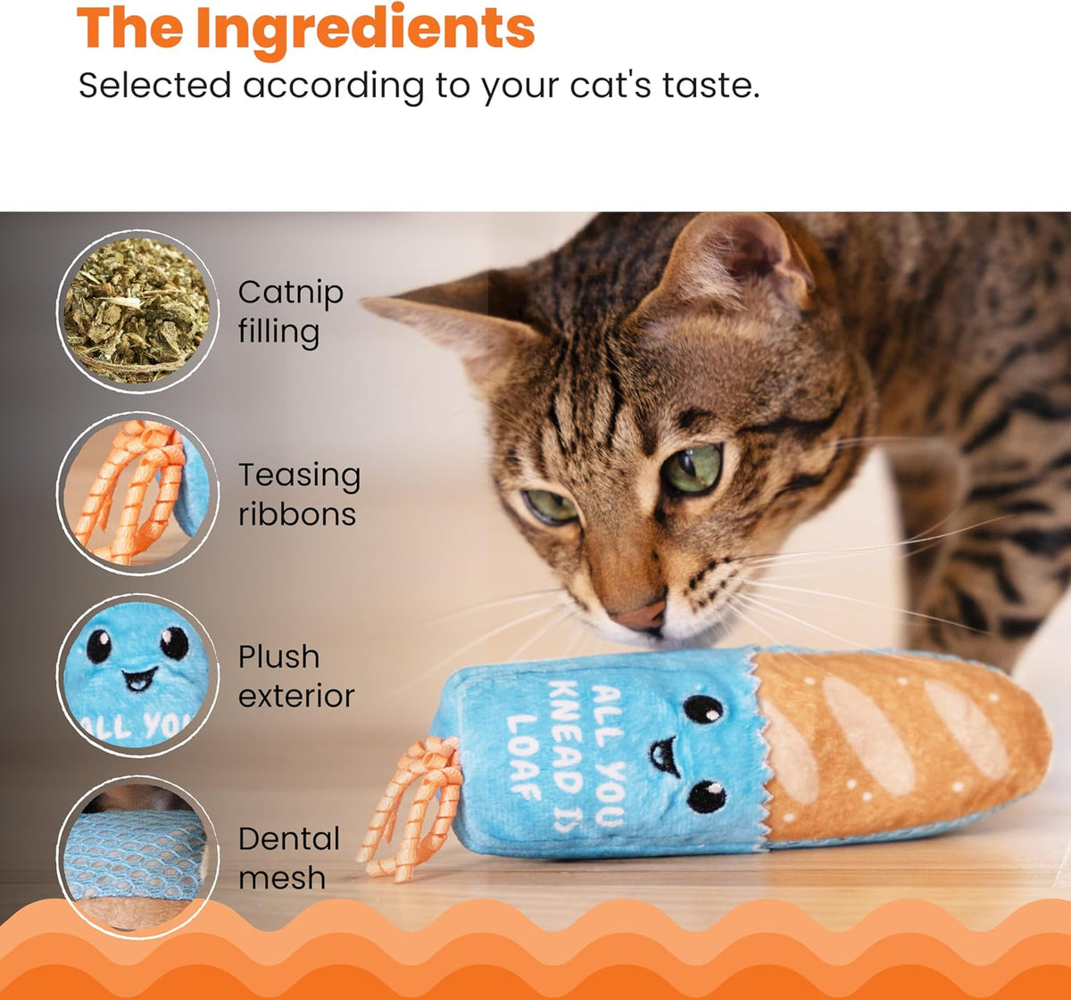 Cat toy, Loaf Kicker with Catnip and Dental Mesh, 6.5 inches
