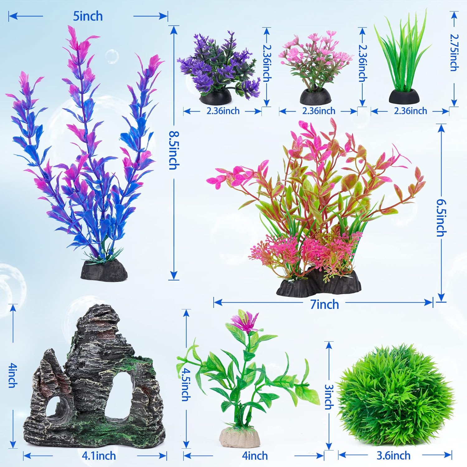 Artificial Aquarium Plant and Rock Cave Decoration Set for Goldfish and Betta Fish Tanks - Versatile Accessories for Small and Large Fish Bowls