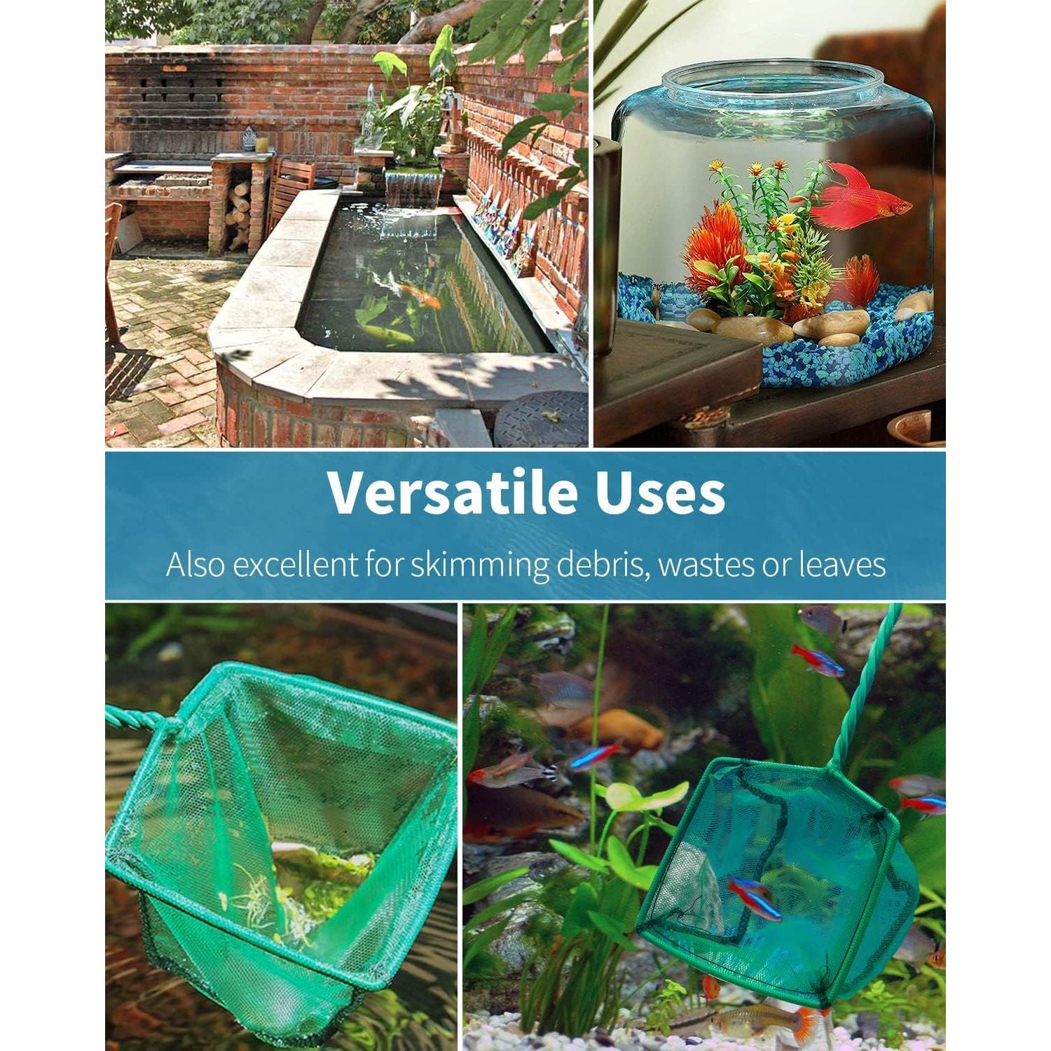 Square Soft Fine Mesh Net for Skimming Sludge, Food Residue, and Waste in Fish Tanks, Small Koi Ponds, and Pools