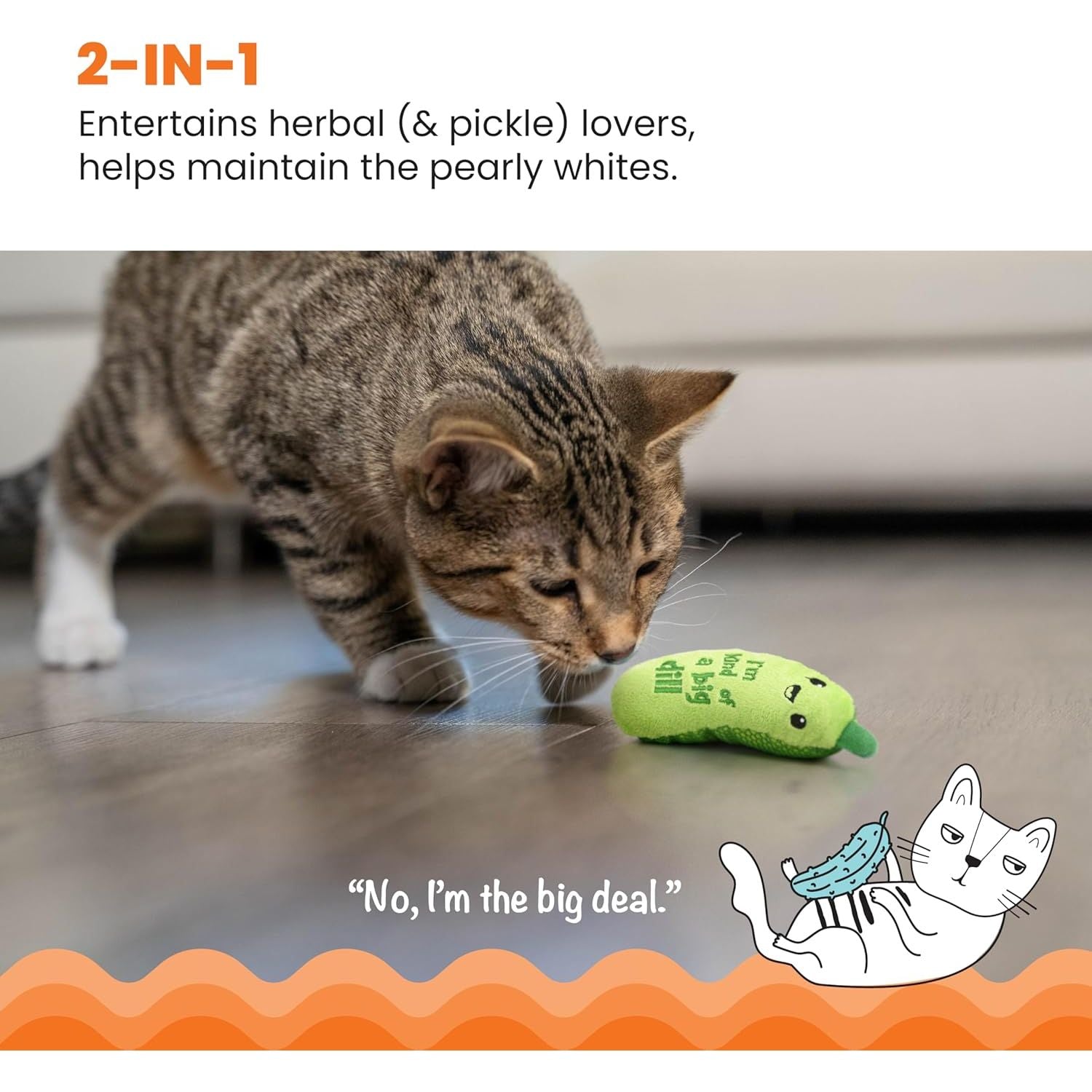 Catstages Crunchy Pickle Kicker Cat Toy - Plush Crinkle Toy with Catnip and Dental Mesh for Feline Health and Happiness, 6.5 inches