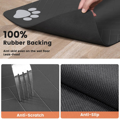 Premium Absorbent Pet Feeding Mat - Waterproof Rubber Backing for Dogs and Cats (20"x12", Striped Dark Gray)