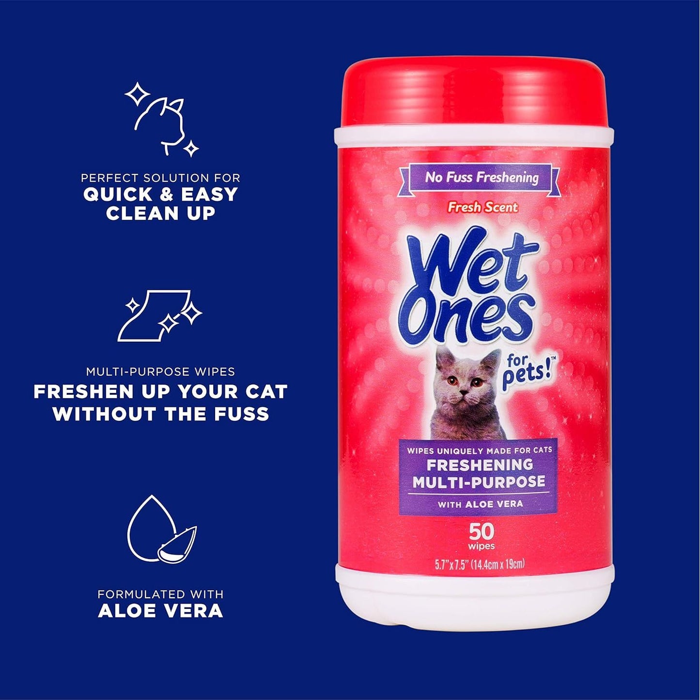 Multi-Purpose Cat Grooming Wipes with Aloe Vera 