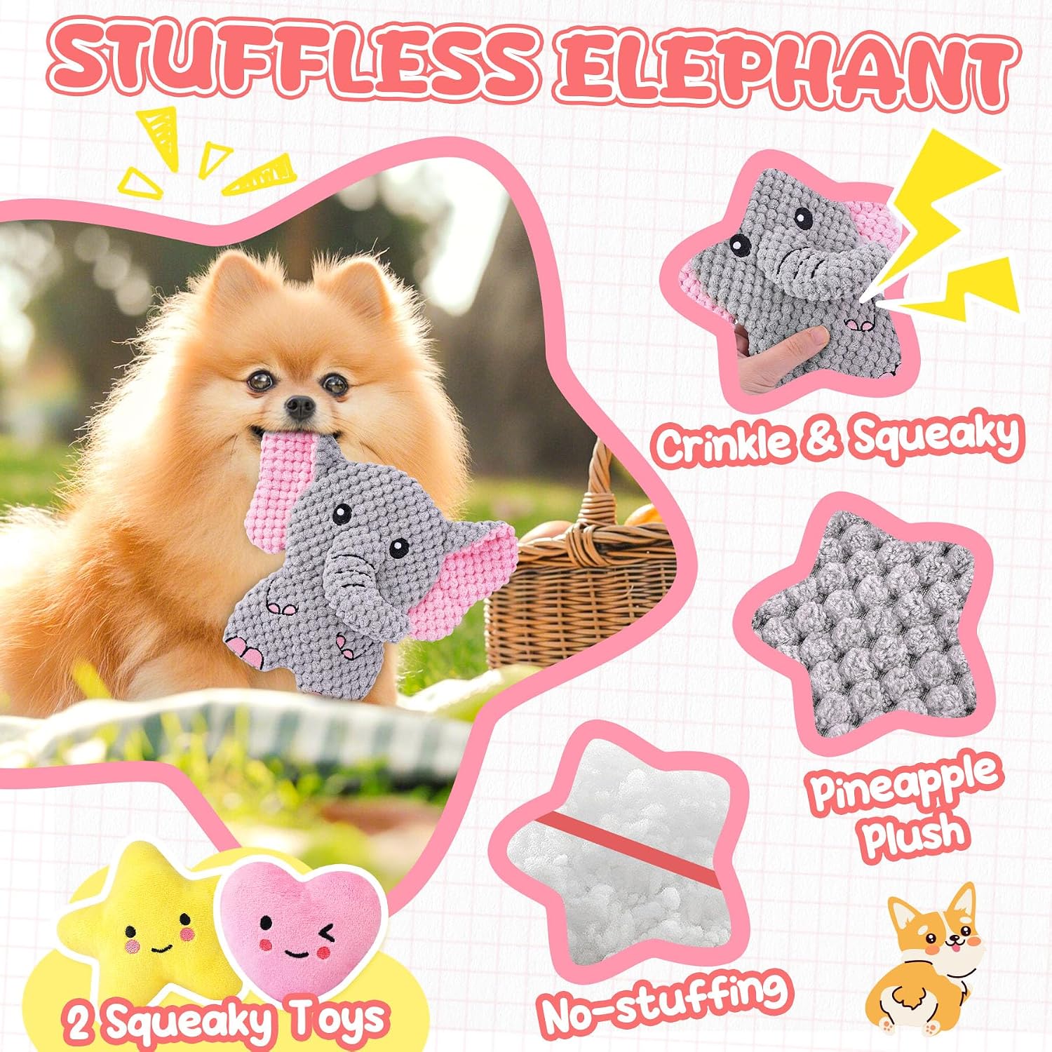 9-Pack Pink Puppy Chew Toys - Enrichment and Teething Solutions for Small Dogs, Includes Squeaky Plush Toy for Engagement and Entertainment