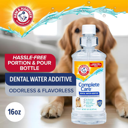 Dental Water Additive for Dogs, 16 Fl Oz, Odorless and Flavorless Breath Freshener with Baking Soda for Tartar Control