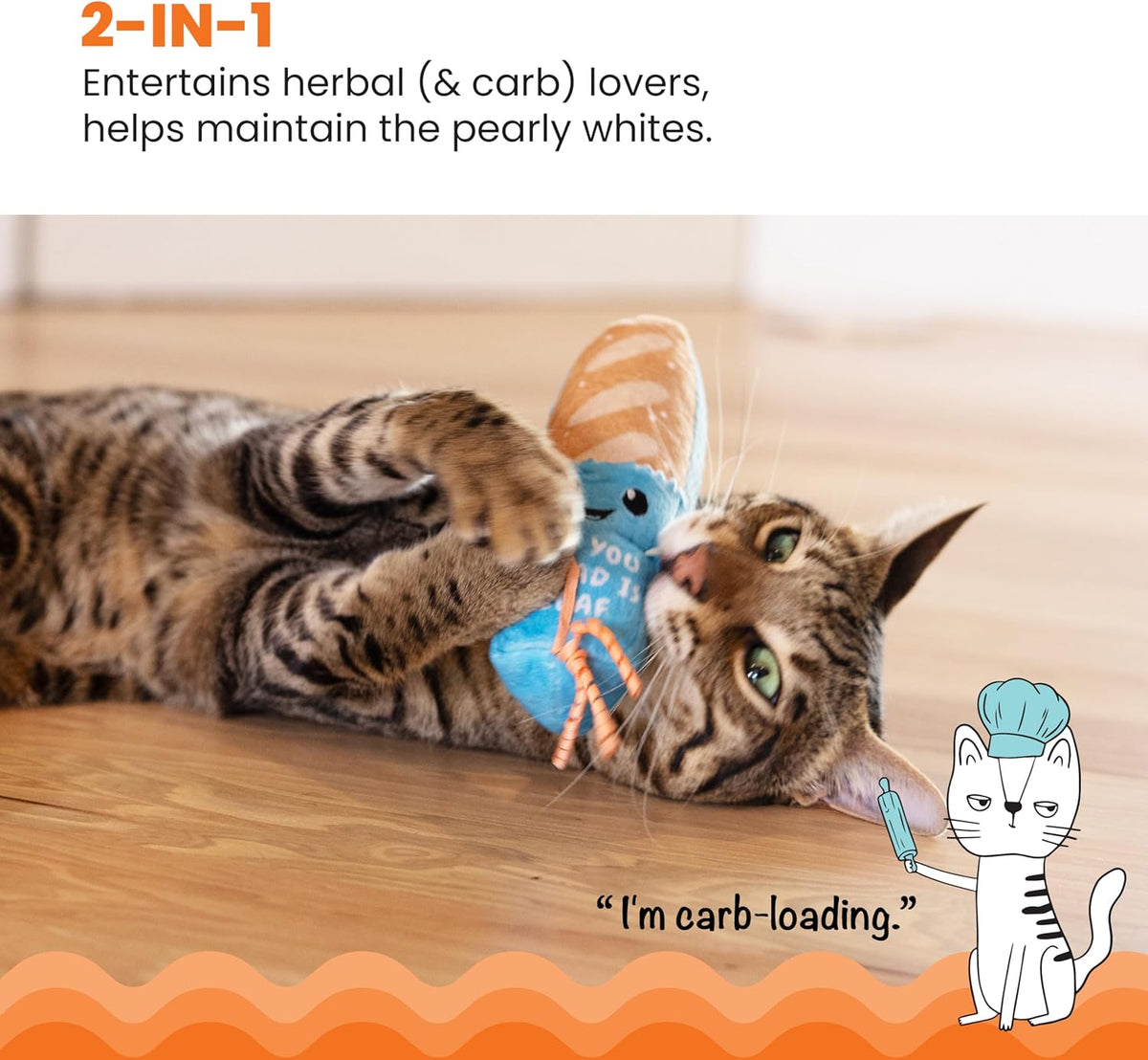 Cat toy, Loaf Kicker with Catnip and Dental Mesh, 6.5 inches