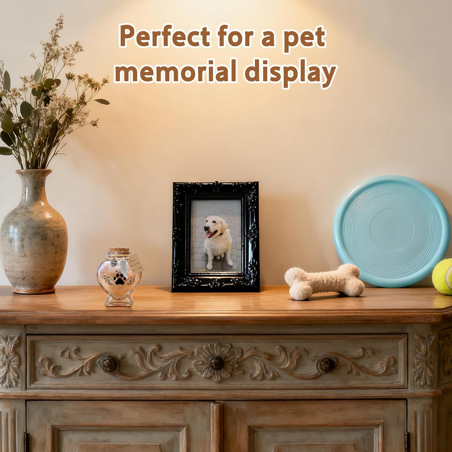 Heart-Shaped Glass Keepsake Urn for Pet Memorials - Ideal for Fur, Hair, Whiskers, or Ashes with Cork Top and Charms for Rainbow Bridge Tribute