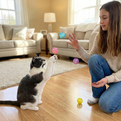 Durable, Fun Balls with Bells Perfect for Swatting and Batting, Colorful Toys to Entertain Indoor Cats and Kittens, - 1.5 Inch, 4 Pcs