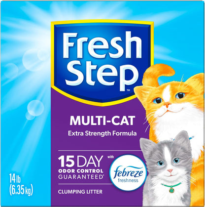 Fresh Step Clumping Cat Litter, Multi-Cat, Long Lasting Odor Control Kitty Litter with Activated Charcoal, Low Dust Formula, 14 Lb