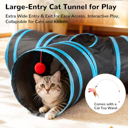  3-Way Collapsible Cat Tunnel with Peek Hole and Toy Ball for Indoor Cats and Small Pets