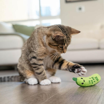 Catstages Crunchy Pickle Kicker Cat Toy - Plush Crinkle Toy with Catnip and Dental Mesh for Feline Health and Happiness, 6.5 inches
