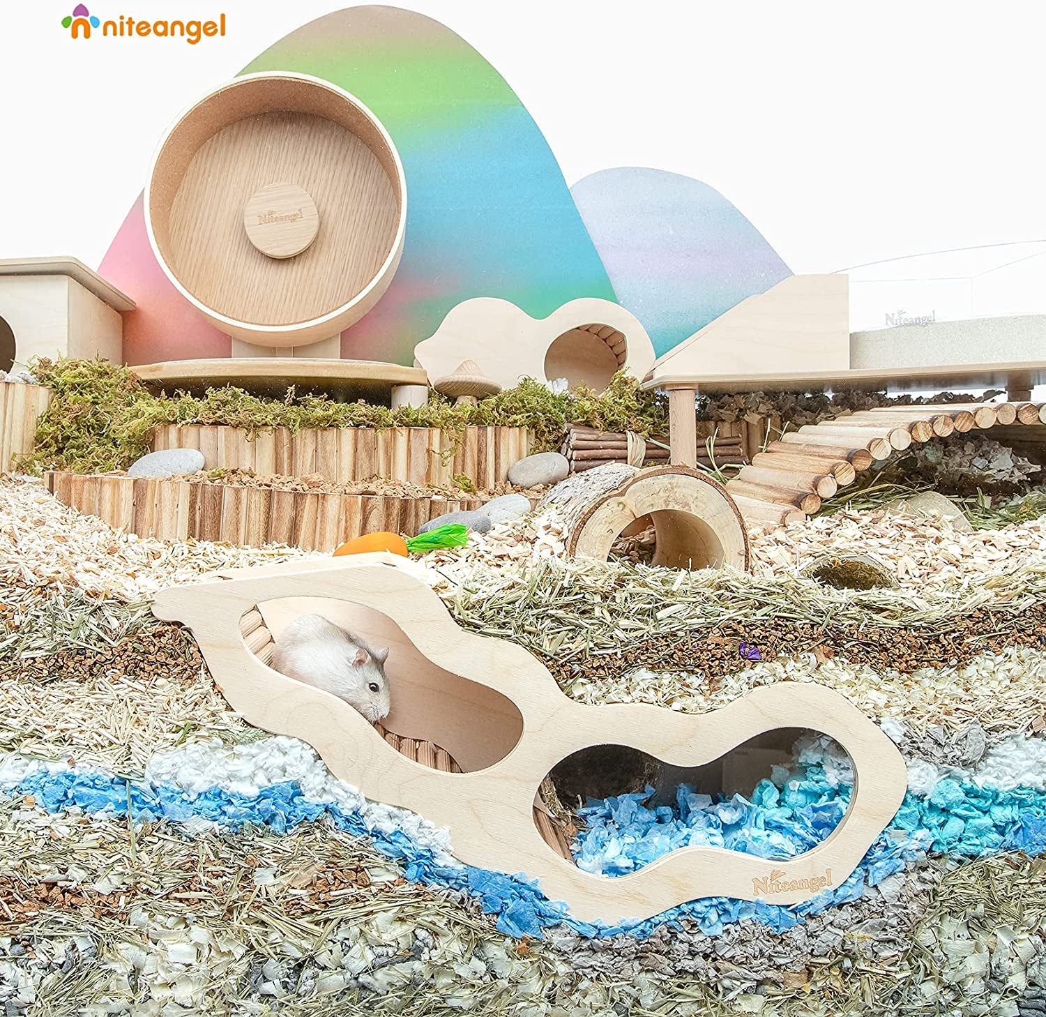 Niteangel Hamster House W/Climbing Ladder for Hamsters Gerbils Mice or Similar-Sized Pets (Secret Peep Tunnel Hamster Hut)