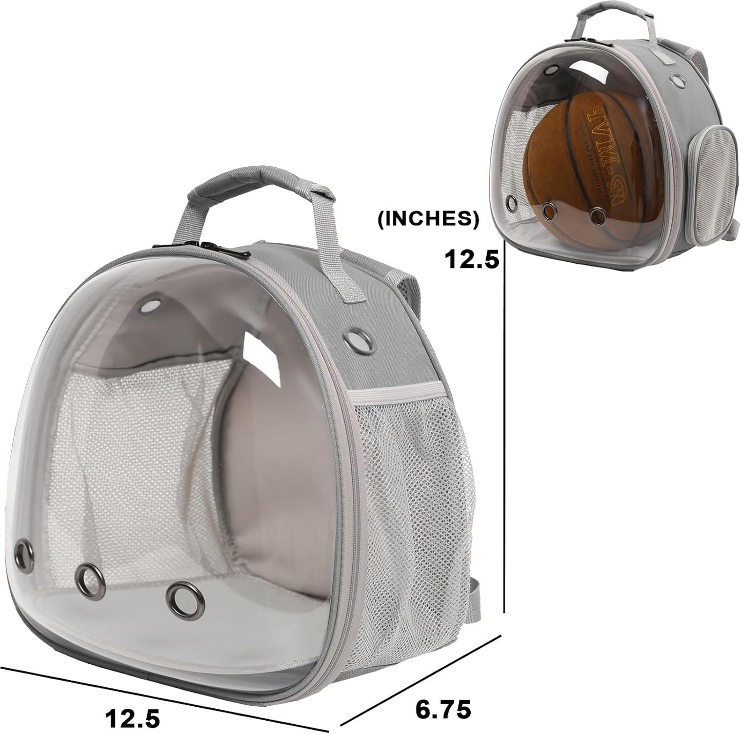 Small Animal Travel Backpack – Clear Bubble Window Carrier for Guinea Pigs, Reptiles & More (Grey, Airline-Approved)
