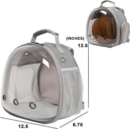 Small Animal Travel Backpack – Clear Bubble Window Carrier for Guinea Pigs, Reptiles & More (Grey, Airline-Approved)