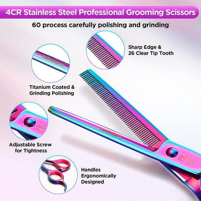 6-in-1 Professional Pet Grooming Scissors – Titanium-Coated Stainless Steel with Safety Tip for Dogs & Cats