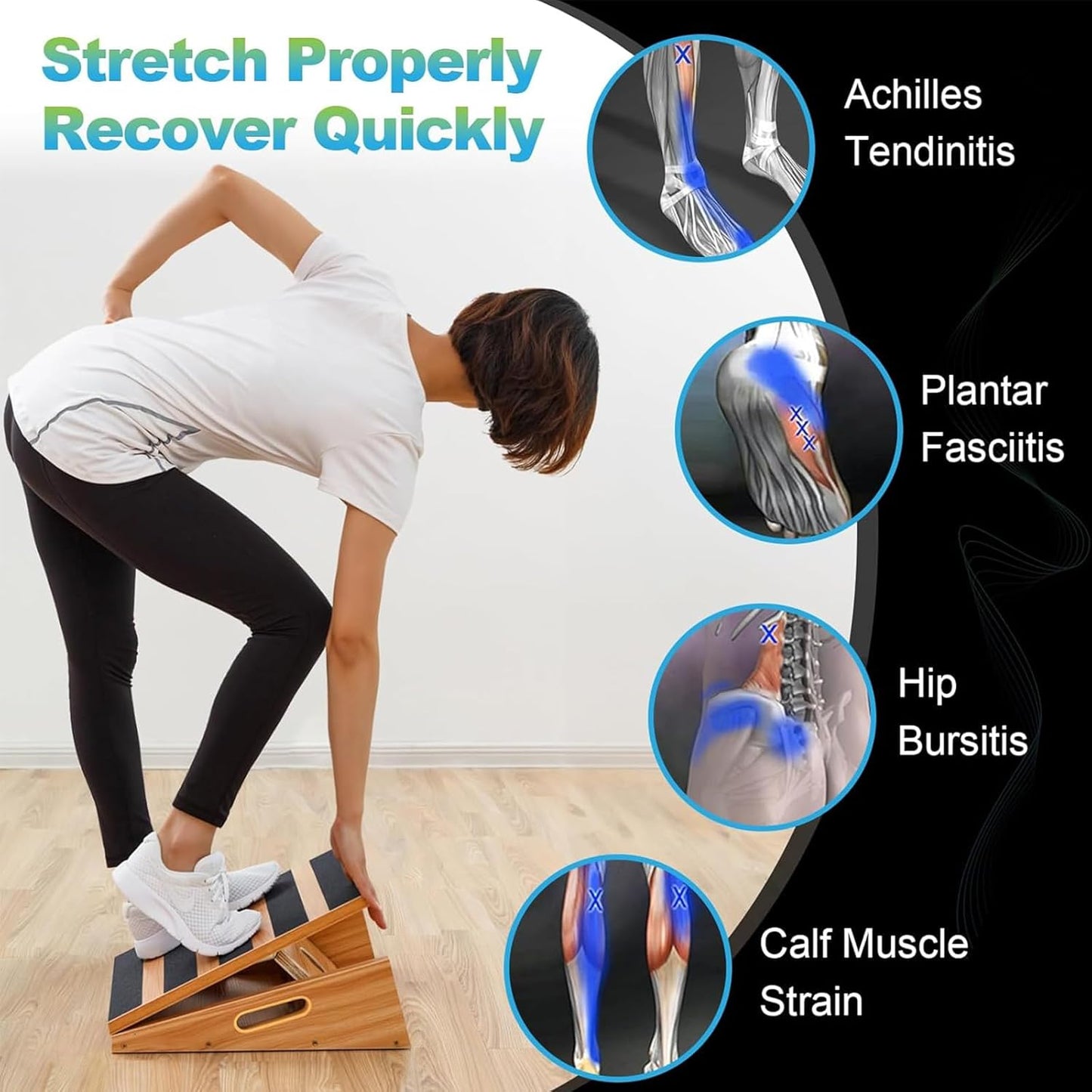 Strongtek Professional Wooden Slant Board, Adjustable Incline Board and Calf Stretcher, Partial-Coverage Design with Side Handle, 5 Angles, 500 Lbs Capacity