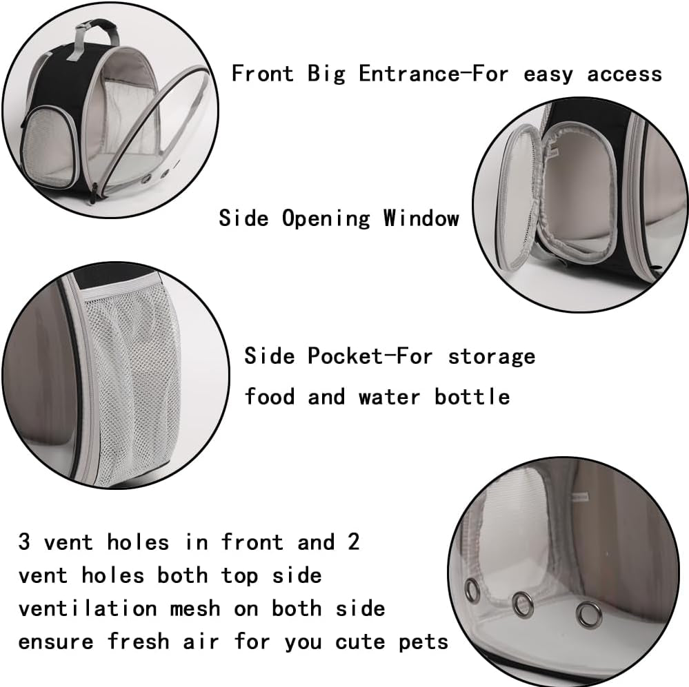 Small Animal Travel Backpack – Clear Bubble Window Carrier for Guinea Pigs, Reptiles & More (Grey, Airline-Approved)