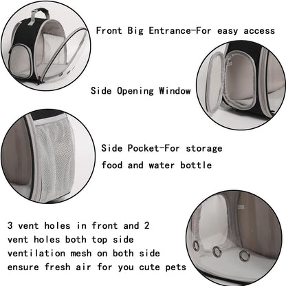 Small Animal Travel Backpack – Clear Bubble Window Carrier for Guinea Pigs, Reptiles & More (Grey, Airline-Approved)