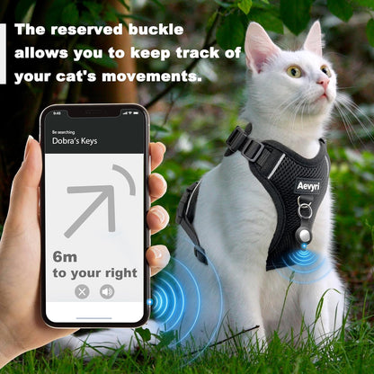 Adjustable Cat Harness and Leash for Walking, Breathable Anti-Escape Design with Reflective Strips, Black, Medium