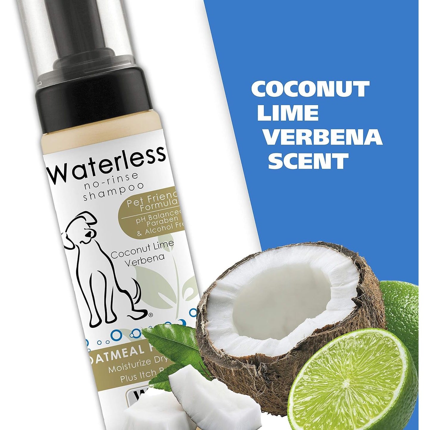  No Rinse Pet Shampoo - Coconut Lime Verbena Scent - Oatmeal Formula for Cleansing, Conditioning, Detangling, and Moisturizing Dog Fur - 7.1 Oz 