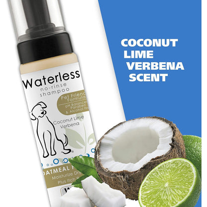  No Rinse Pet Shampoo - Coconut Lime Verbena Scent - Oatmeal Formula for Cleansing, Conditioning, Detangling, and Moisturizing Dog Fur - 7.1 Oz 