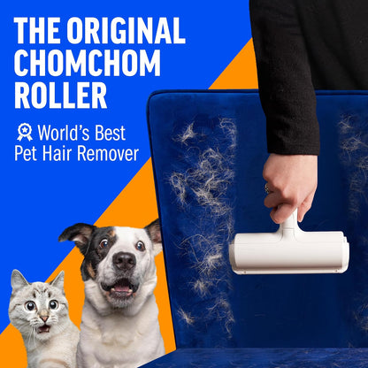 Chomchom Roller Pet Hair Remover and Reusable Lint Roller - Cat and Dog Hair Remover for Furniture, Couch, Carpet, Clothing and Bedding - Portable, Multi-Surface Fur Removal Tool 