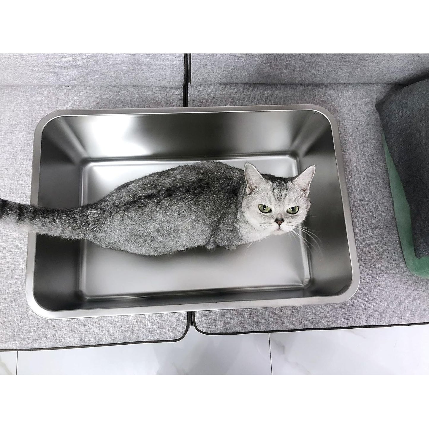 IKITCHEN Large Stainless Steel Cat Litter Box - Odor Resistant, Stain-Free, Rustproof, Non-Stick Surface with Anti-Slip Bottom - 19.5" L x 13.5" W x 6" H