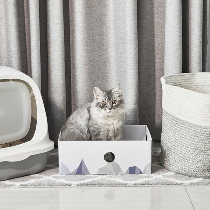Heavy-Duty Double-Sided Cardboard Cat Scratcher Box and Lounger with Interactive Hole Design, Large Indoor Cat Bed