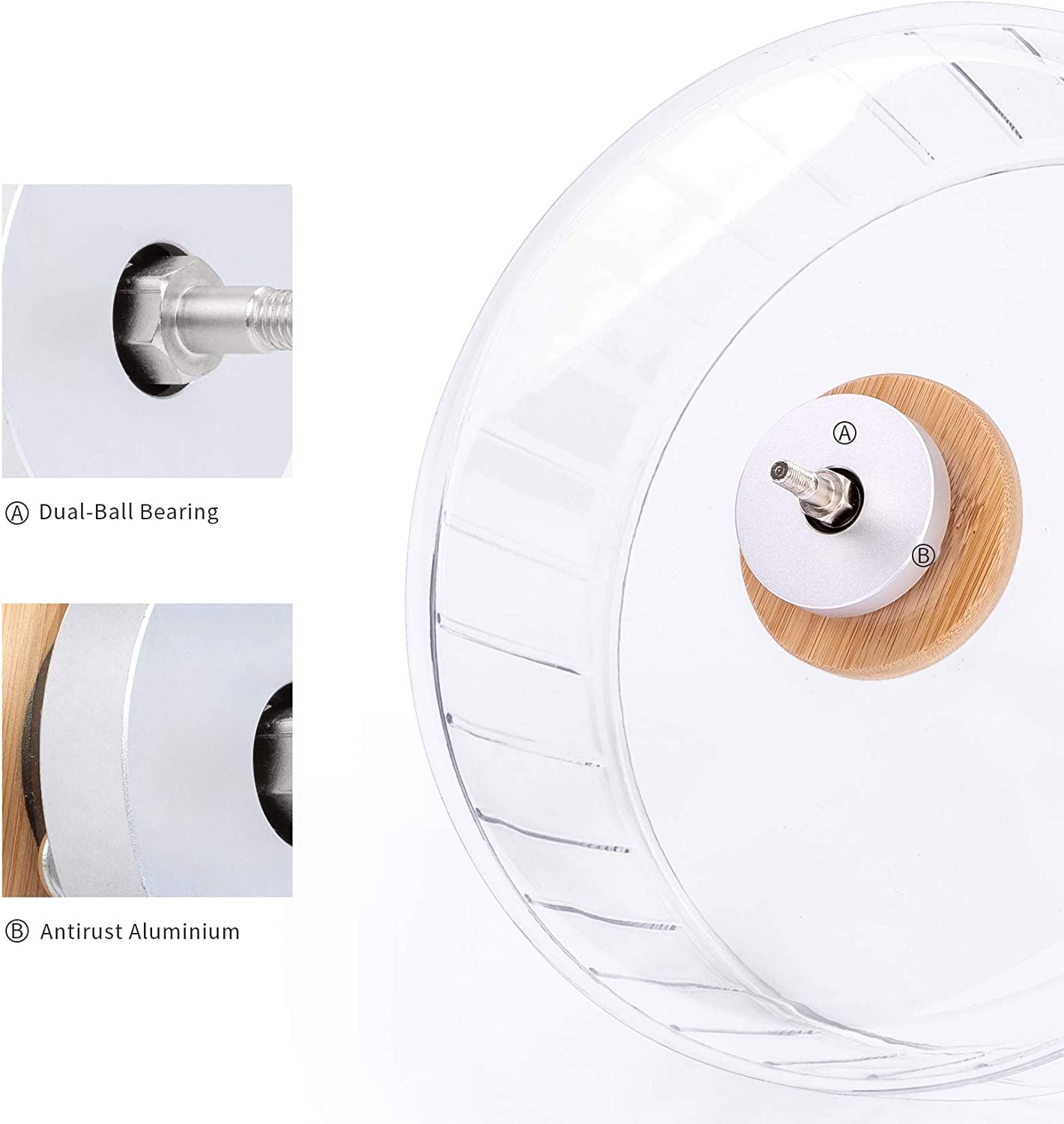 Silent Spinner Hamster Wheel – Adjustable Stand, Transparent (Medium) for Hamsters, Gerbils & Mice