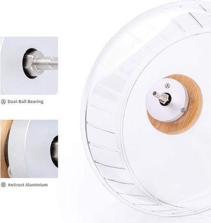 Silent Spinner Hamster Wheel – Adjustable Stand, Transparent (Medium) for Hamsters, Gerbils & Mice
