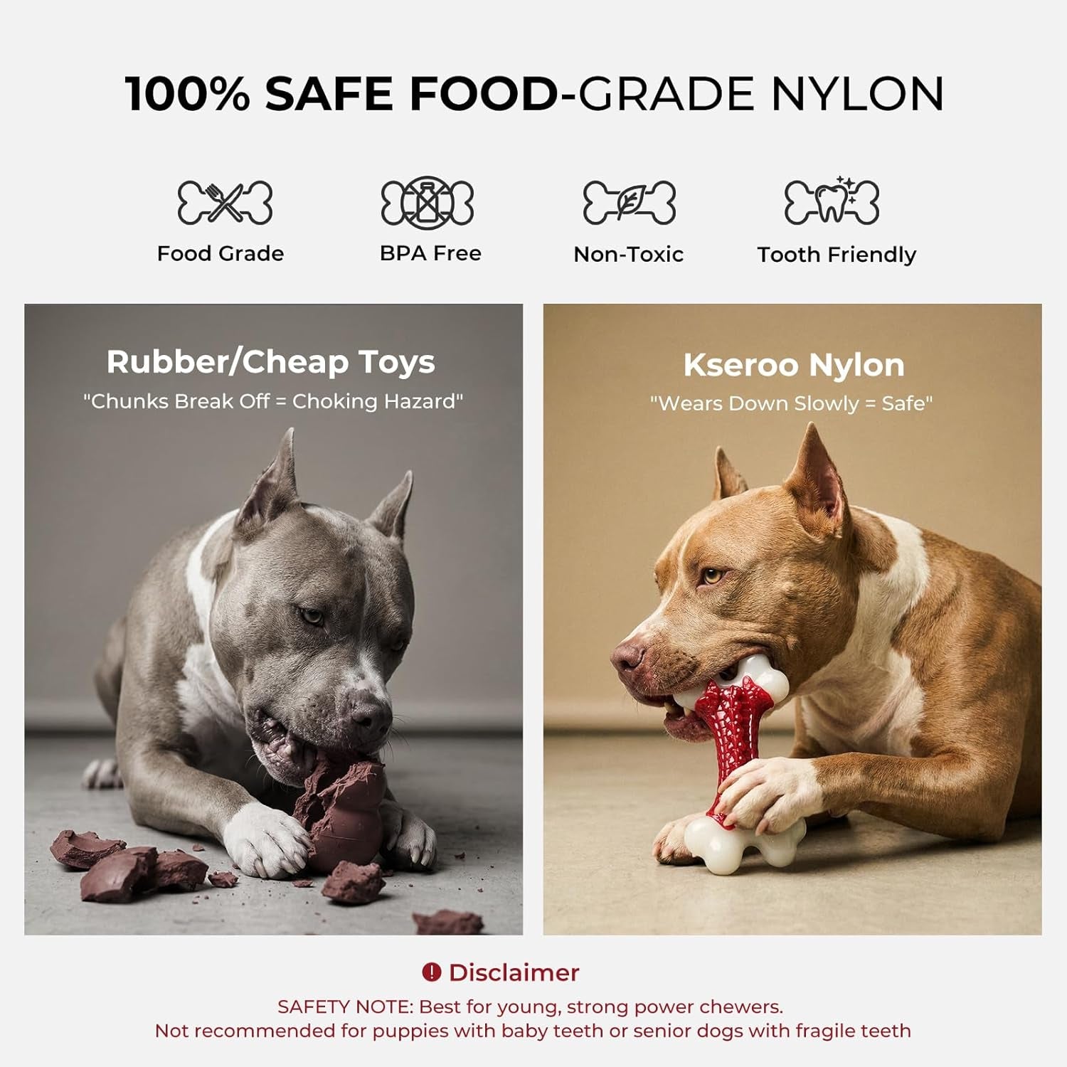 Kseroo Durable Dog Chew Toys for Aggressive Chewers: Beef-Flavored Hard Nylon Bone for Large and Medium Breeds (20-80 lbs), Red