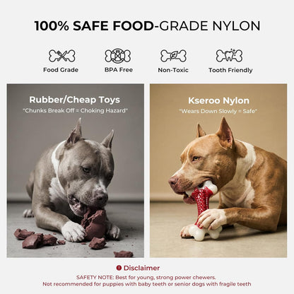 Kseroo Durable Dog Chew Toys for Aggressive Chewers: Beef-Flavored Hard Nylon Bone for Large and Medium Breeds (20-80 lbs), Red