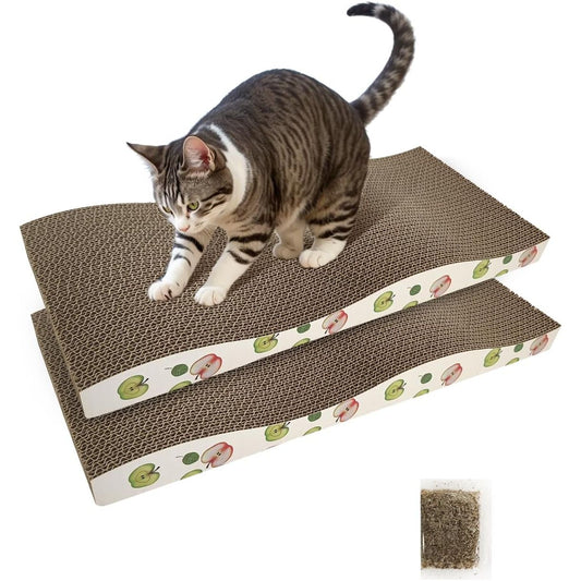 Premium Double-Sided Corrugated Cat Scratching Board with Catnip - Pack of 2