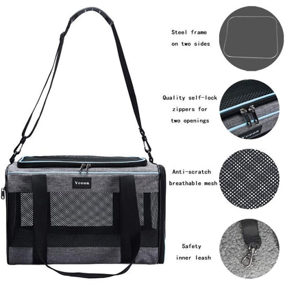 Soft-Sided Pet Carrier for Cats and Dogs up to 16 lbs - 17.5"x11"x11" Travel Bag for Pets