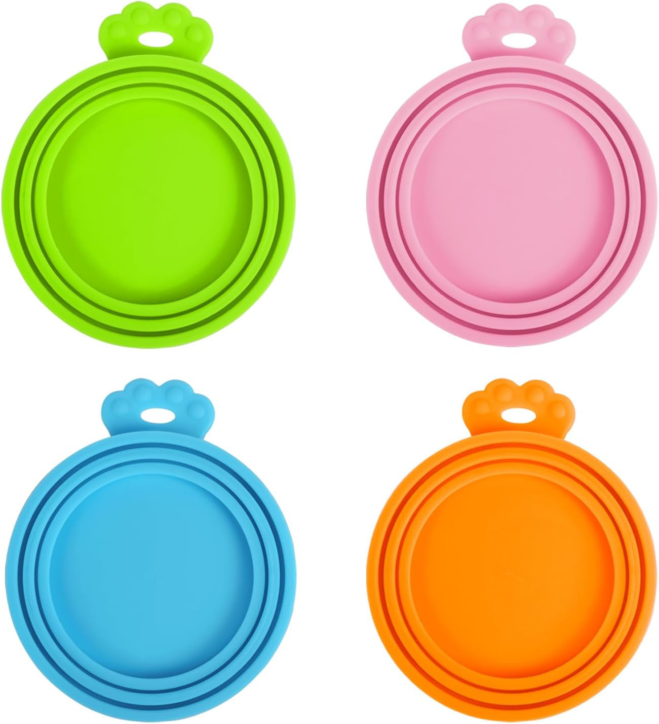 4-Pack Silicone Pet Can Lids – Universal Fit for 3 Can Sizes, BPA-Free & Dishwasher Safe (Blue, Green, Orange, Pink)