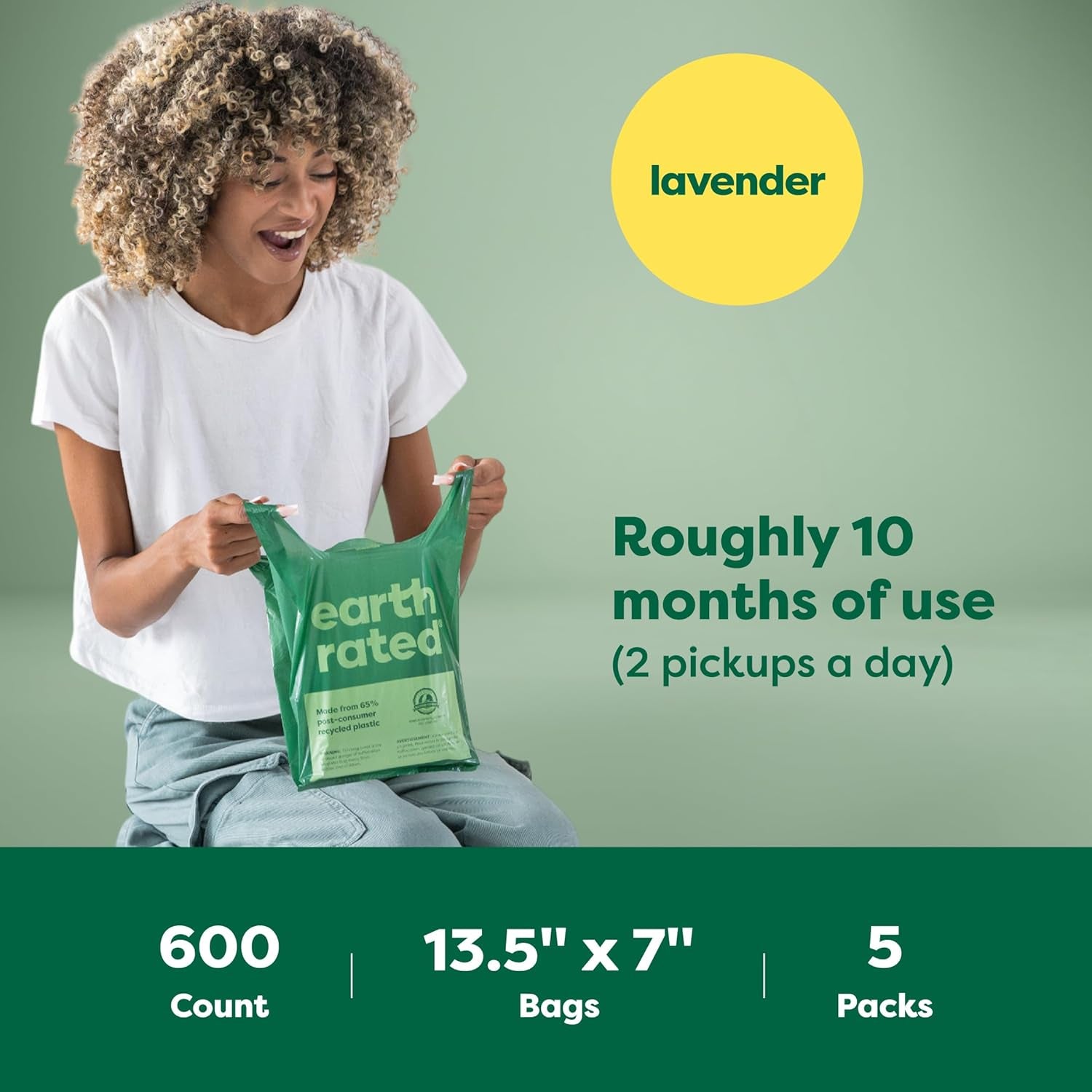 Dog Poop Bags with Handles Value Pack, Easy Tie and Guaranteed Leakproof, Lavender, 600 Handle Bags