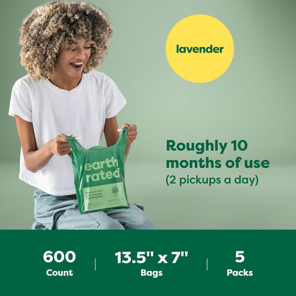 Dog Poop Bags with Handles Value Pack, Easy Tie and Guaranteed Leakproof, Lavender, 600 Handle Bags