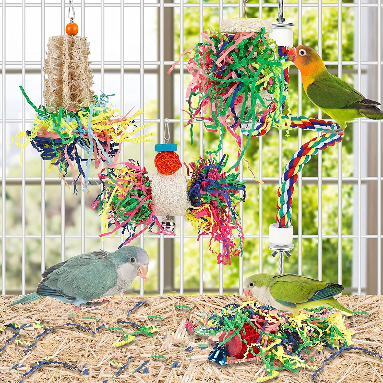 Bird Foraging & Chewing Toy – Hanging Shredded Paper Toy for Parakeets, Conures, Cockatiels & More (No Perch)