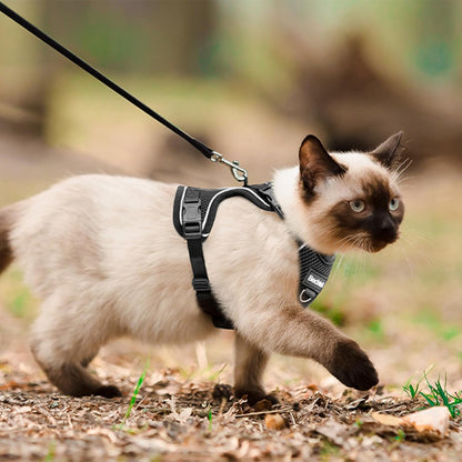 Adjustable Cat Harness and Leash for Walking, Breathable Anti-Escape Design with Reflective Strips, Black, Medium