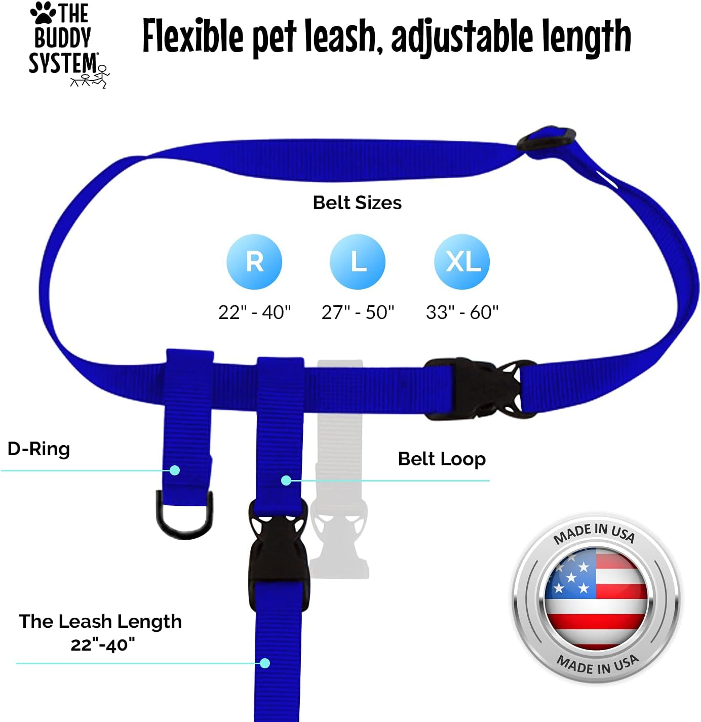  The Buddy System™ Adjustable Hands-Free Dog Leash – Waist-Worn, Convertible & Tangle-Free