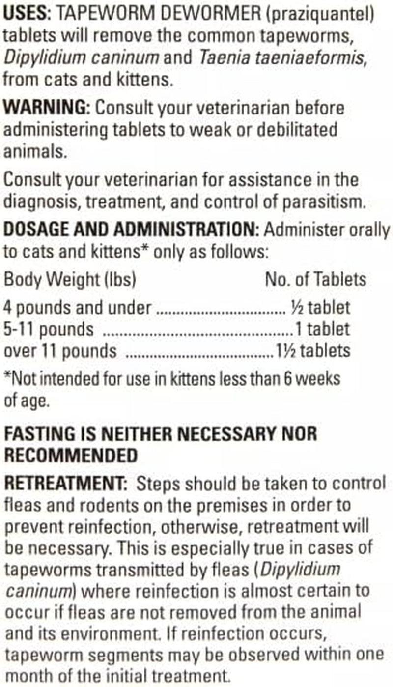 Elanco Tapeworm Dewormer (Praziquantel Tablets) for Cats and Kittens 6 Weeks and Older, 3-Count