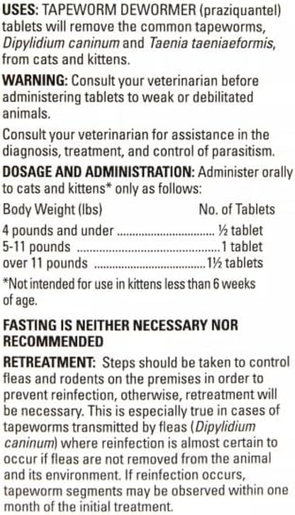 Elanco Tapeworm Dewormer (Praziquantel Tablets) for Cats and Kittens 6 Weeks and Older, 3-Count