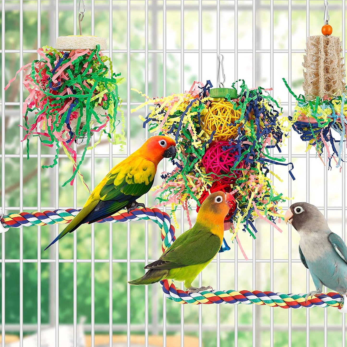 Bird Foraging & Chewing Toy – Hanging Shredded Paper Toy for Parakeets, Conures, Cockatiels & More (No Perch)