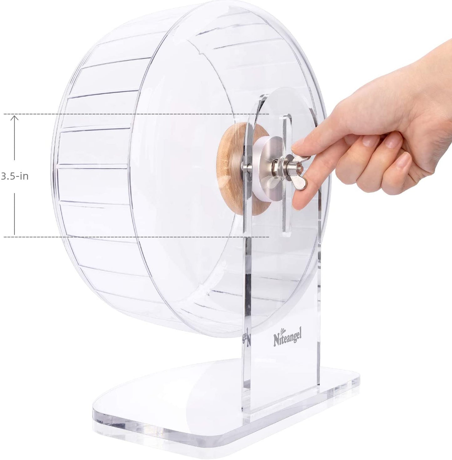 Silent Spinner Hamster Wheel – Adjustable Stand, Transparent (Medium) for Hamsters, Gerbils & Mice