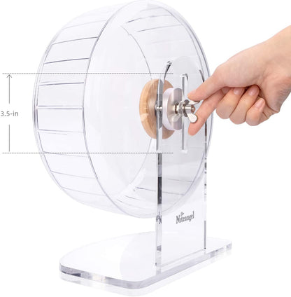 Silent Spinner Hamster Wheel – Adjustable Stand, Transparent (Medium) for Hamsters, Gerbils & Mice