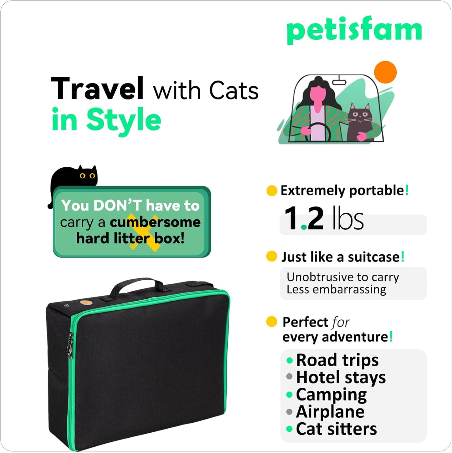 Portable Cat Travel Litter Box with Lid – Odor-Blocking, Easy to Carry & Clean
