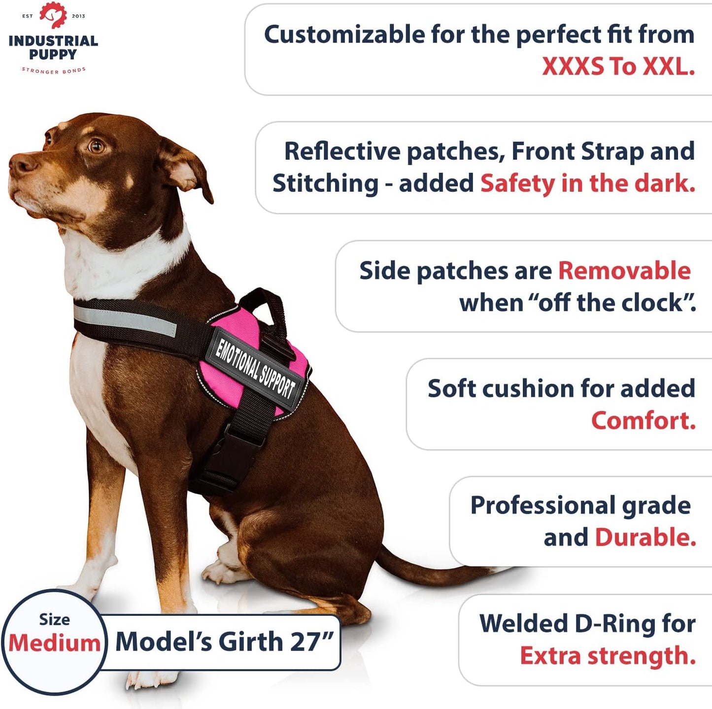 Heavy Duty Emotional Support Dog Vest Harness with Reflective Straps, Interchangeable Patches & Top Handle - ESA Dog Vest in 8 Sizes, Durable Service Harness for Working and Support Dogs