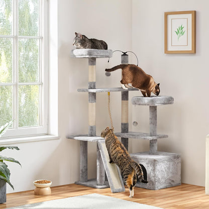 53.5'' Rotatable Cat Tree – Multi-Level Tower with Scratching Posts & Cozy Hideout (Light Gray)