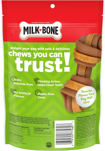 Chews Gnawbones Rawhide Free Dog Treats, Peanut Butter & Chicken, 8 Long Lasting Mini Knotted Bones (Pack of 4)